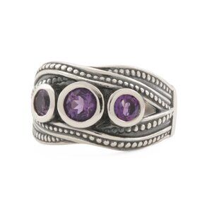 PAZ CREATIONS Israel Sterling Silver Amethyst Crossover Bead Ring